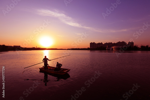 Fishing boats sail in rivers, Tangshan City, Hebei Province, China