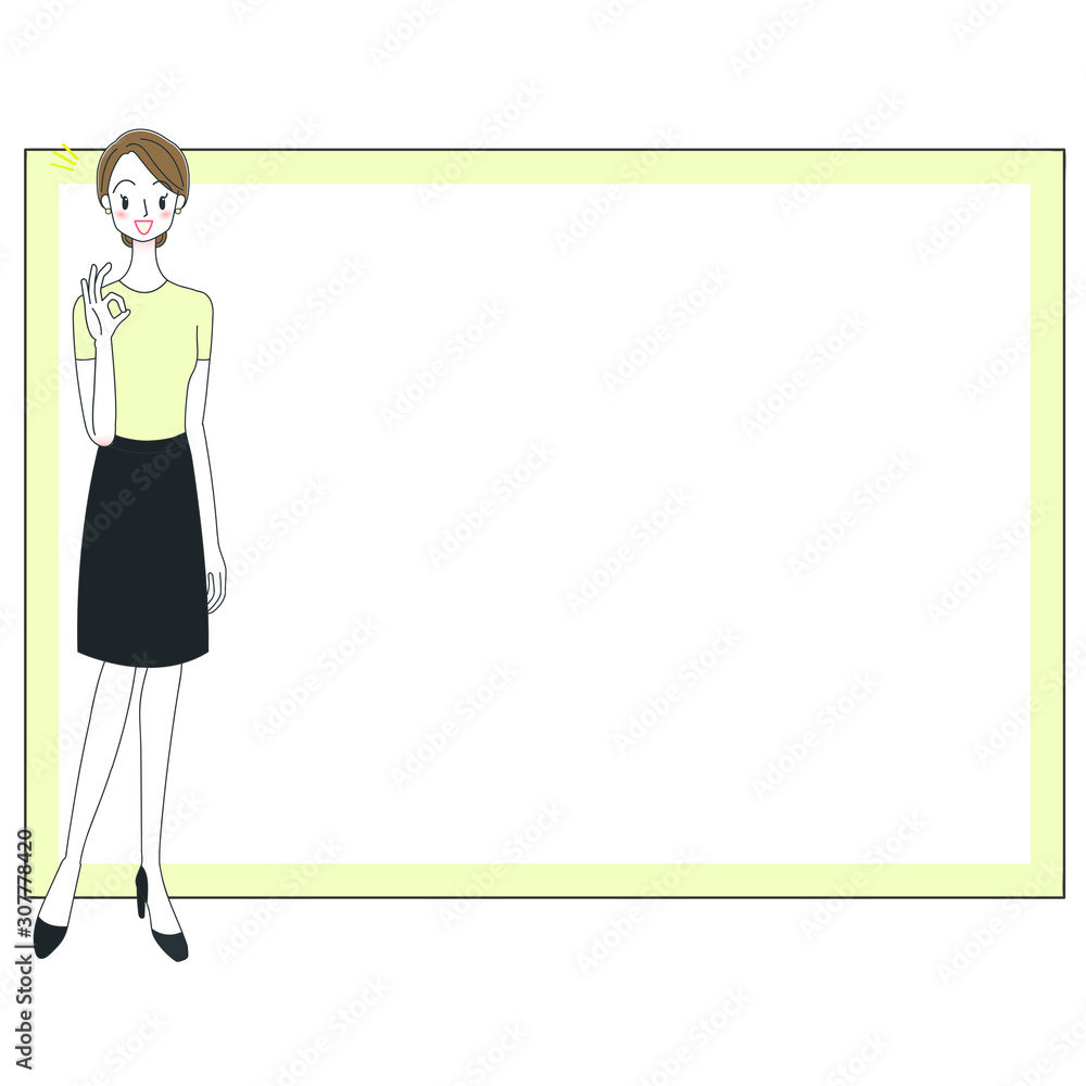 エステティシャンとホワイトボードのイラスト