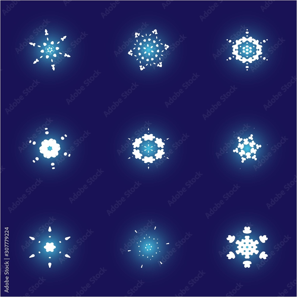 Kit of simple christmas snowflakes on blue background. Kit of simple christmas snowflakes on blue background.