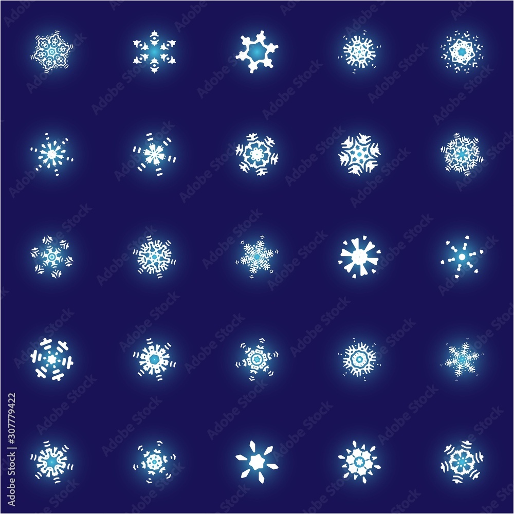 Kit of simple, beautiful snowflakes on blue background. Kit of simple, beautiful snowflakes on blue background.