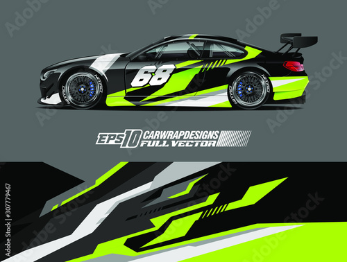 Car wrap decal designs. Abstract racing and sport background for car livery. Full vector eps 10.