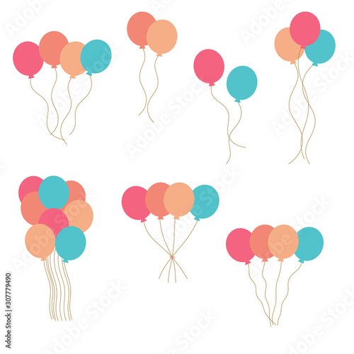 Bunches of colorful balloons in flat style vector isolated on white background.