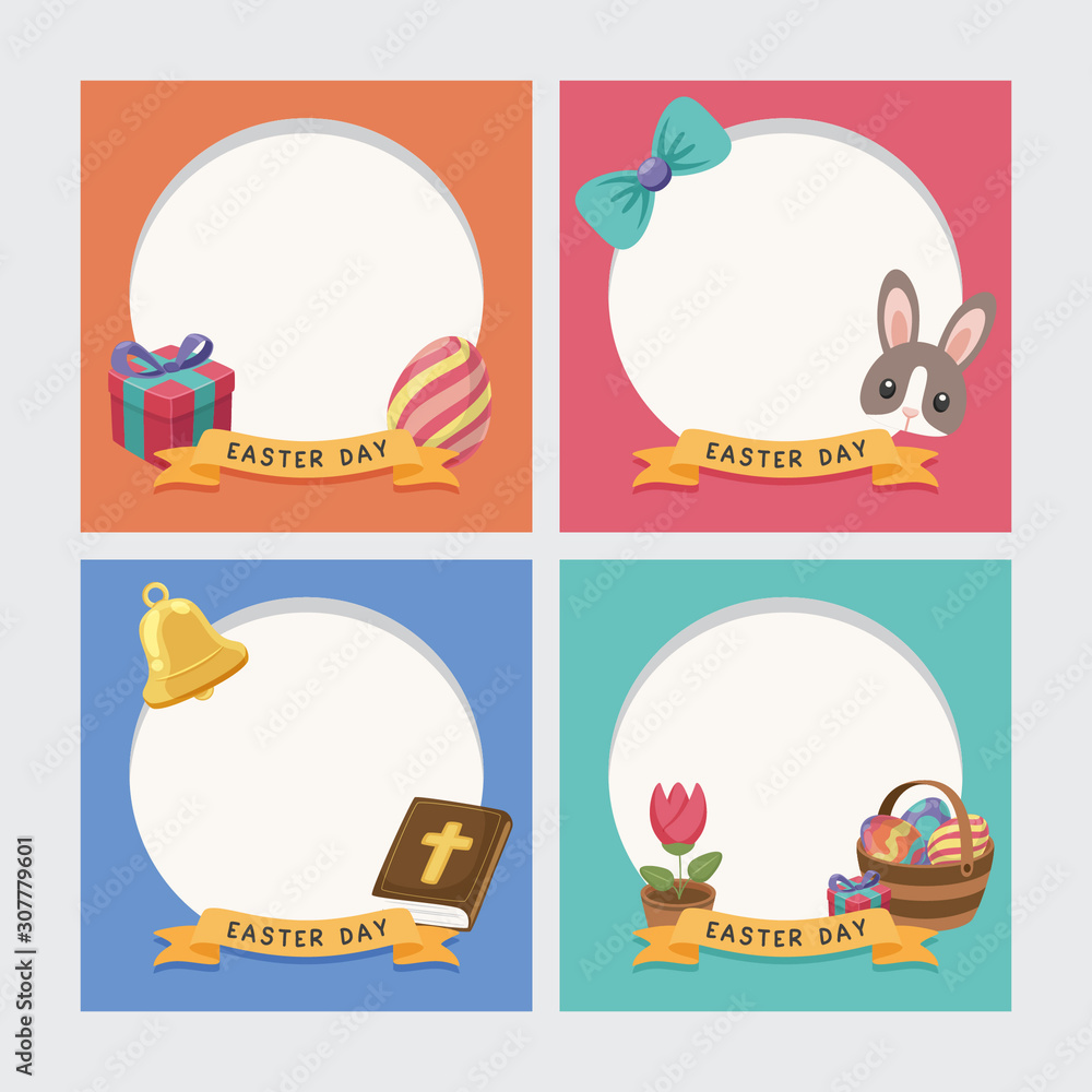 Easter's Day, Frame, Template, Colourful, Rabbit, Bunny, Gift, Happy Easter, Postcard, Card, Easter Card, Banner, Background.