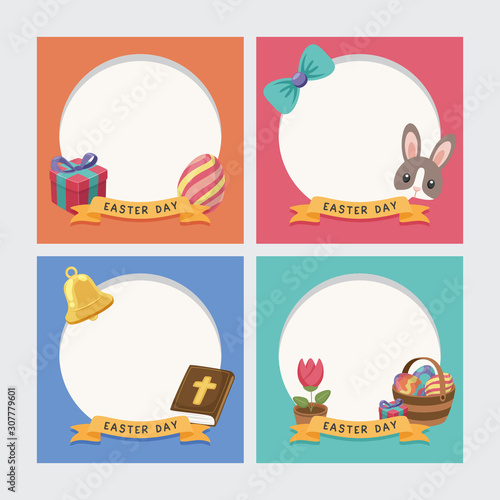 Easter's Day, Frame, Template, Colourful, Rabbit, Bunny, Gift, Happy Easter, Postcard, Card, Easter Card, Banner, Background.