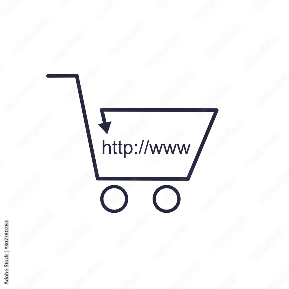 Electronic shop. Address. Link. Vector linear icon on a white background. Electronic shop. Address. Link. Vector linear icon on a white background.