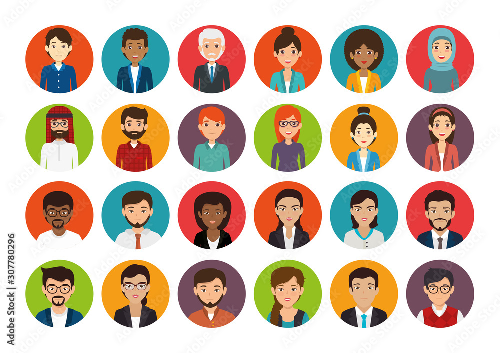 bundle with set of face business people vector illustration design
