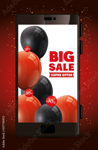 poster black friday poster with smartphone and big offer lettering vector illustration design