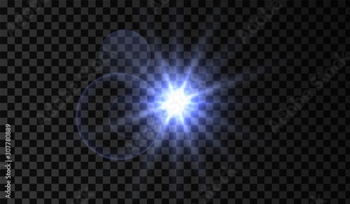 Lens flare. Light glow effect. Isolated vector illustration on transparent background.