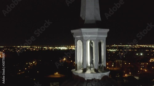 drone going from up to donw in a church in the middle of the night photo