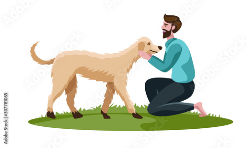 man loving dog, pet love
