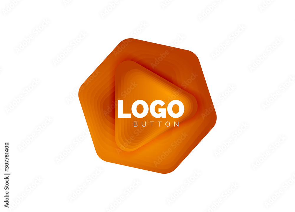 Play, arrow or download button icon, minimal design business logo template. 3d geometric bold in relief style with color blend steps effect. Vector Illustration For Wallpaper, Banner, Background, Card