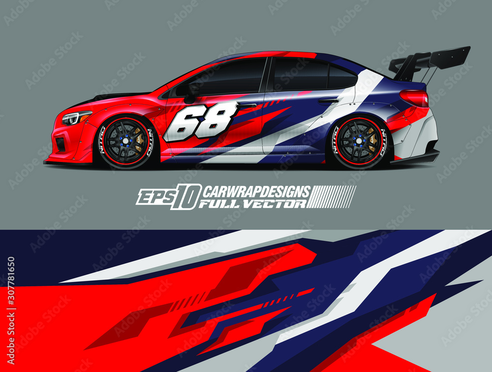 Car wrap decal designs. Abstract racing and sport background for car livery. Full vector eps 10. Car wrap decal designs. Abstract racing and sport background for car livery. Full vector eps 10.