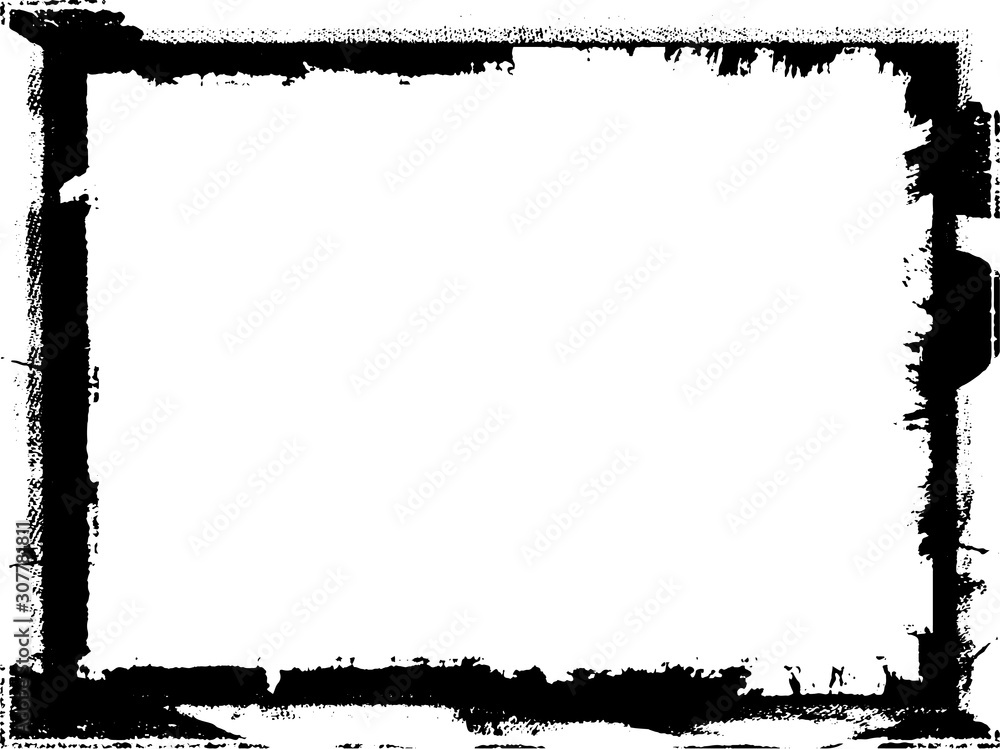 Black frame hand drawn on white background. Paint strokes with a dry brush Black frame hand drawn on white background. Paint strokes with a dry brush