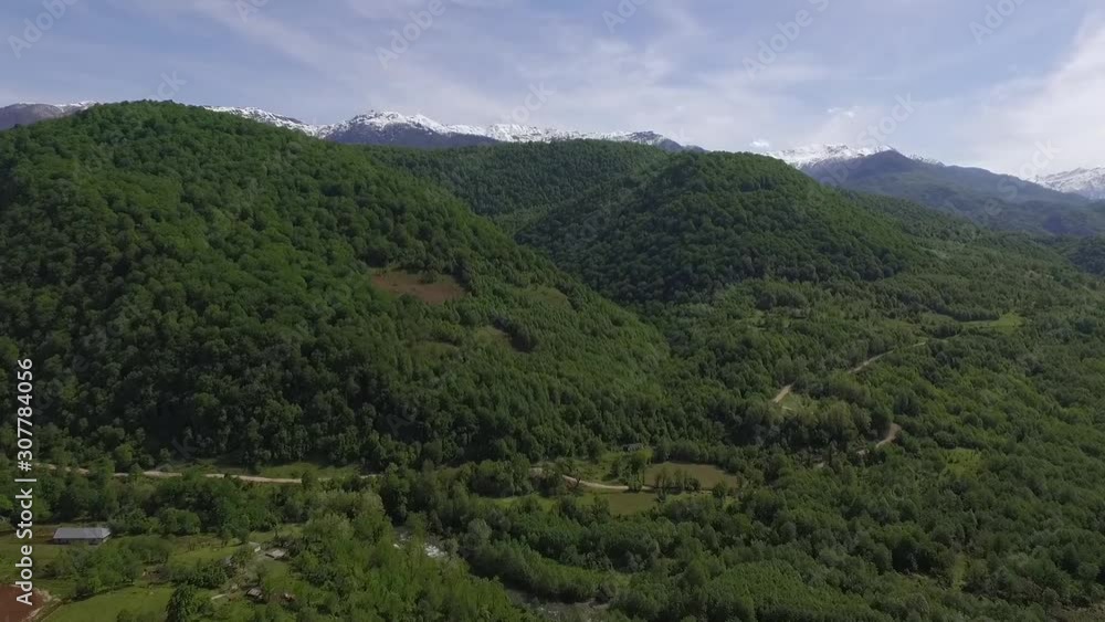 aerial view of Caucasian mountains and the forest bird view aerial view of Caucasian mountains and the forest bird view