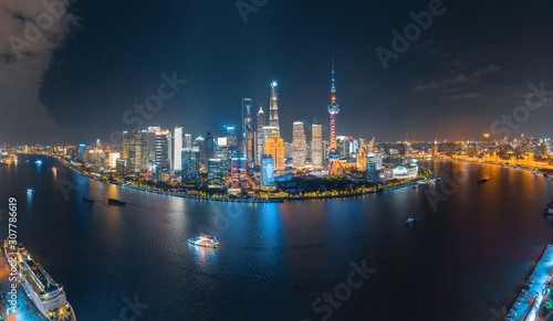 Panoramic aerial photographs of the night view of Lujiazuno City, Shanghai, China © Weiming