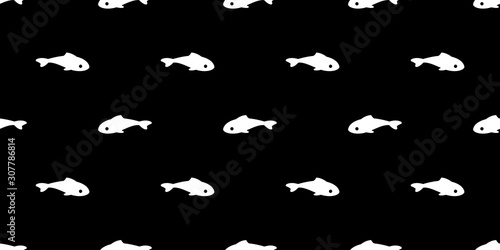 fish seamless pattern vector shark salmon dolphin tuna whale scarf isolated cartoon tile background repeat wallpaper illustration black design