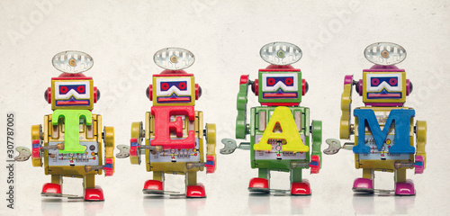 a line of retro bot with the word TEAM 