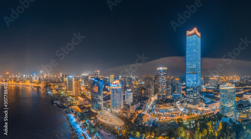 The night view of the city on the huangpu river bank in the center of Shanghai  China