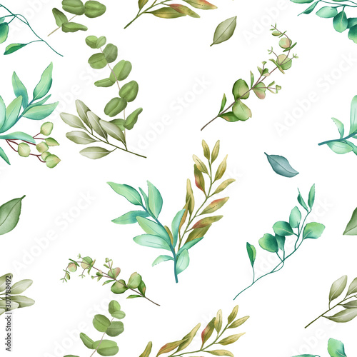 Seamless pattern background with green leaves