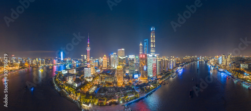 Wallpaper Mural Panoramic aerial photographs of the night view of Lujiazuno City, Shanghai, China Torontodigital.ca