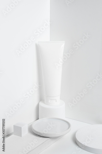 beauty spa medical skincare and cosmetic lotion cream oil bottle packaging on white decor background, healthy and medicine concept