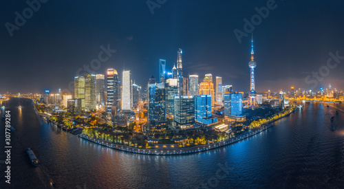 Panoramic aerial photographs of the night view of Lujiazuno City  Shanghai  China