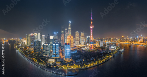 Wallpaper Mural Panoramic aerial photographs of the night view of Lujiazuno City, Shanghai, China Torontodigital.ca