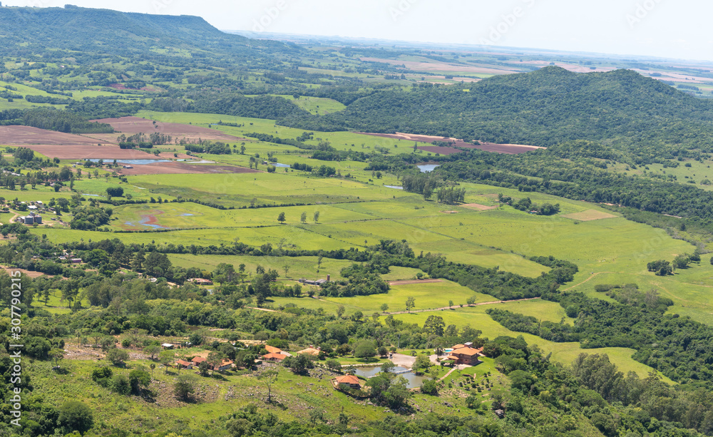Aerial view of Jaguari city from the lookout of cerro chapadão
