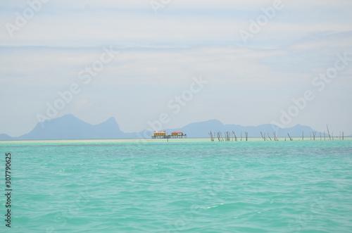 Beautiful sunny day with traditional bajau house at Semporna.