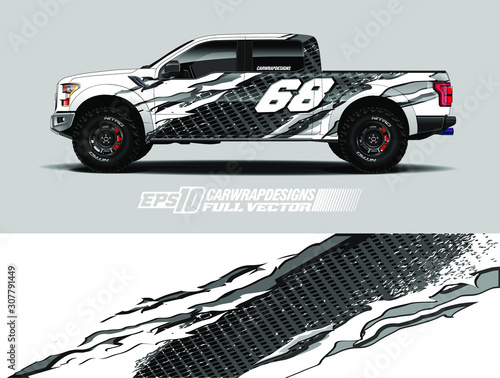 Pick up truck wrap decal designs. Abstract racing and sport background for car livery. Full vector eps 10.