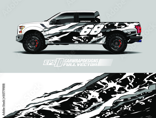 Pick up truck wrap decal designs. Abstract racing and sport background for car livery. Full vector eps 10.
