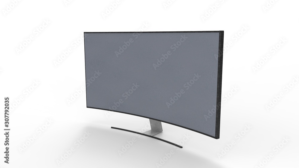 3d rendering of a curved television screen monitor isolated in studio background 3d rendering of a curved television screen monitor isolated in studio background