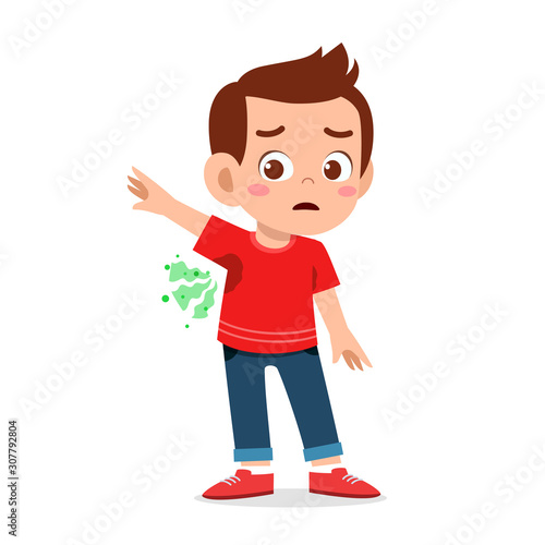 cute kid boy with smelly armpit body