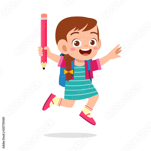happy cute kids with book and pencil