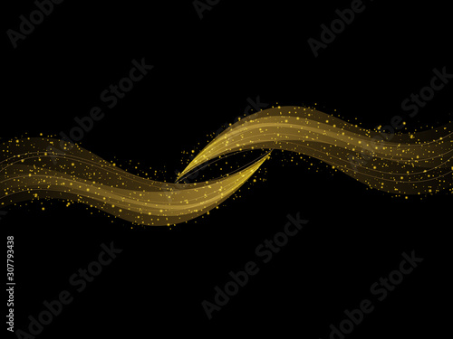 Golden abstract wave background. Gold glitter stardust background. Vector illustration.