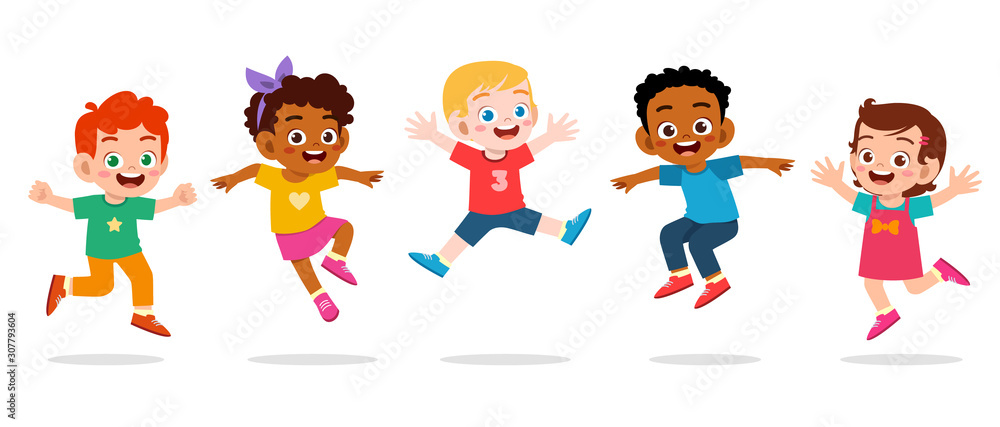 happy cute kids boy and girl jump Stock Vector | Adobe Stock