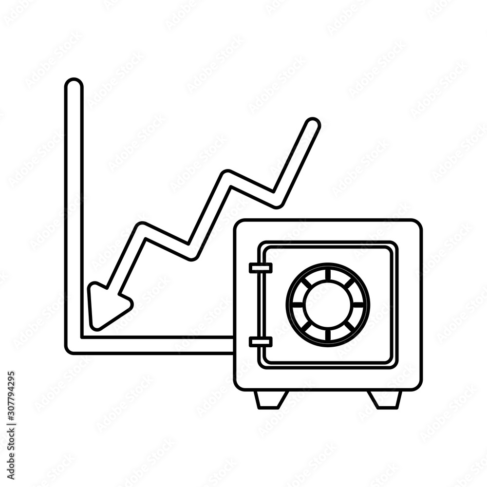 financial statistics graphic with safe box financial statistics graphic with safe box