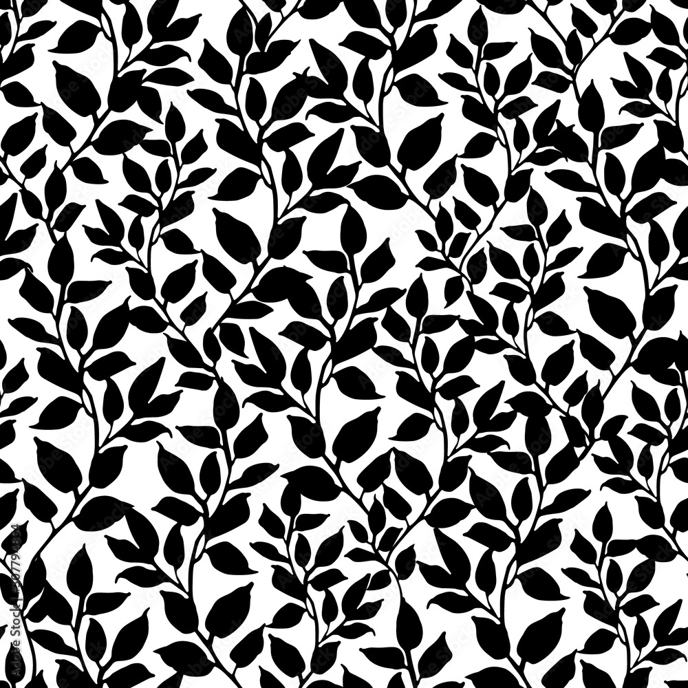 Organic twigs with leaves silhouettes background. Small twigs repeat. Organic twigs with leaves silhouettes background. Small twigs repeat.