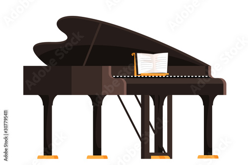 Brown grand piano flat vector illustration