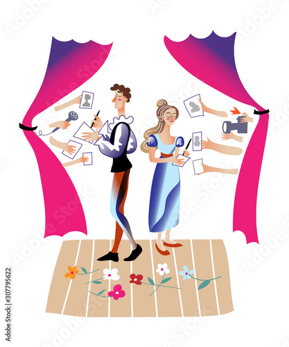 Actors signing autographs vector illustration