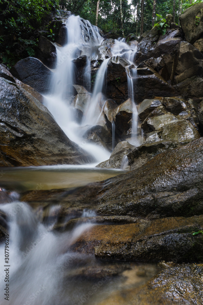 Obraz premium Beautiful waterfall view in the jungle. Long exposure image of water