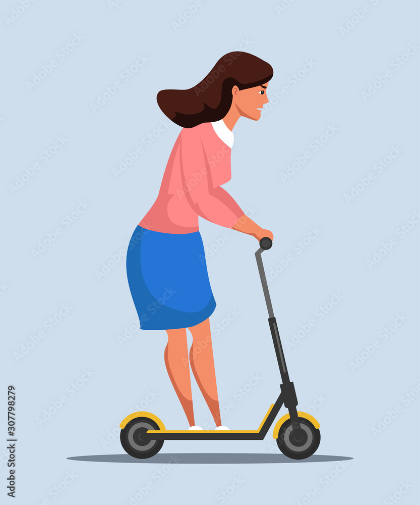 Businesswoman on scooter rushing to work cartoon Businesswoman on scooter rushing to work cartoon