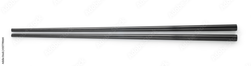 Top view of black chopsticks isolated on white background Top view of black chopsticks isolated on white background
