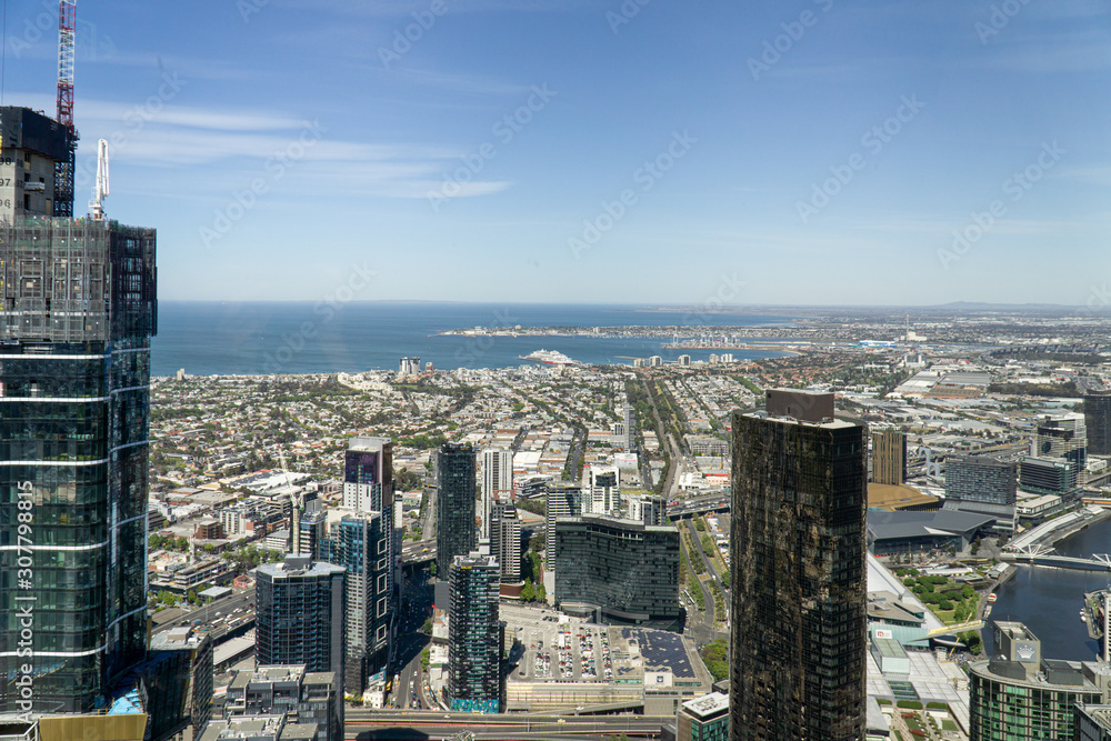 A picture from above in Melbourne is the capital of the Australian state of Victoria, located on the southeast coast of Australia.