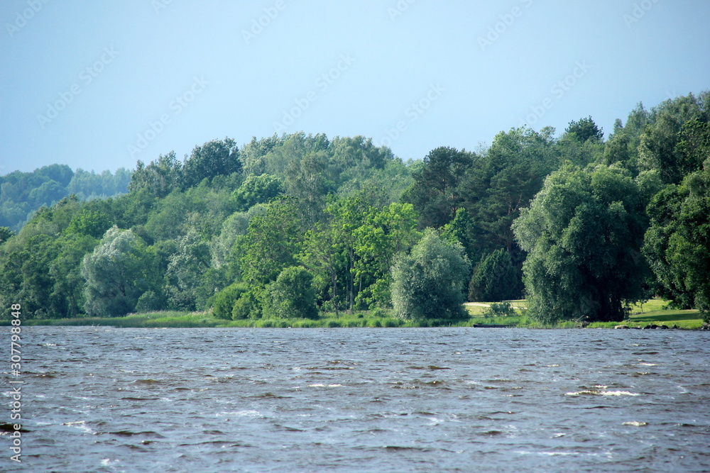 River Daugava near the town of Staburags, Sunny Day, big wind and wawes.Latvia River Daugava near the town of Staburags, Sunny Day, big wind and wawes.Latvia