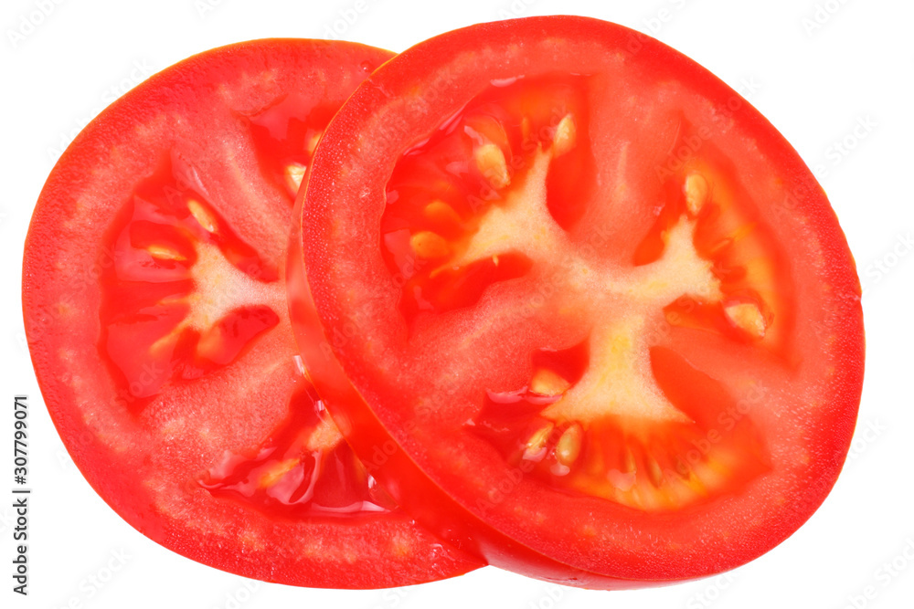 slices of tomato isolated on a white background top view slices of tomato isolated on a white background top view