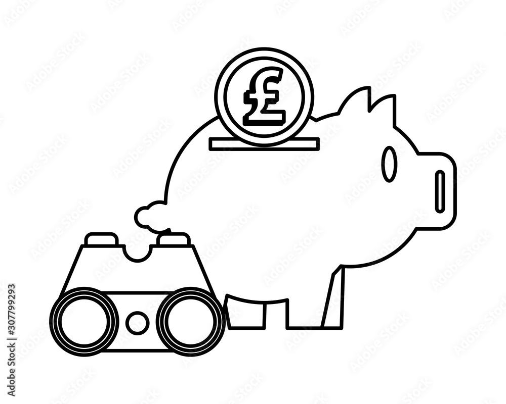 piggy savings with sterling pound and binoculars piggy savings with sterling pound and binoculars
