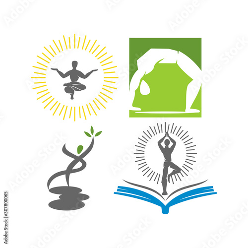 Yoga Education logo design emblem meditation illustration set