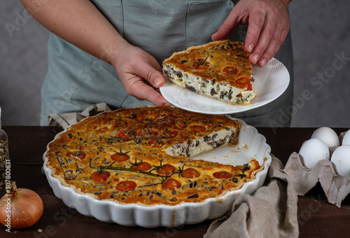 Vegetarian homemade pie, Quiche with tomatoes