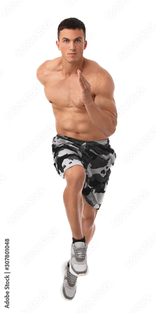 Athletic young man running on white background Athletic young man running on white background